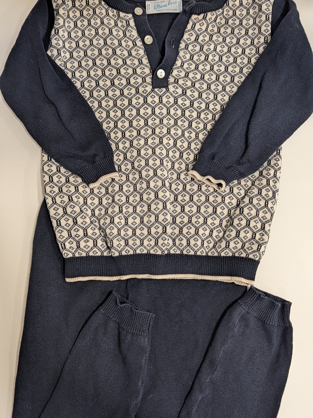 Feltman Brothers Navy and Cream Knit Geometric Two-Piece Set